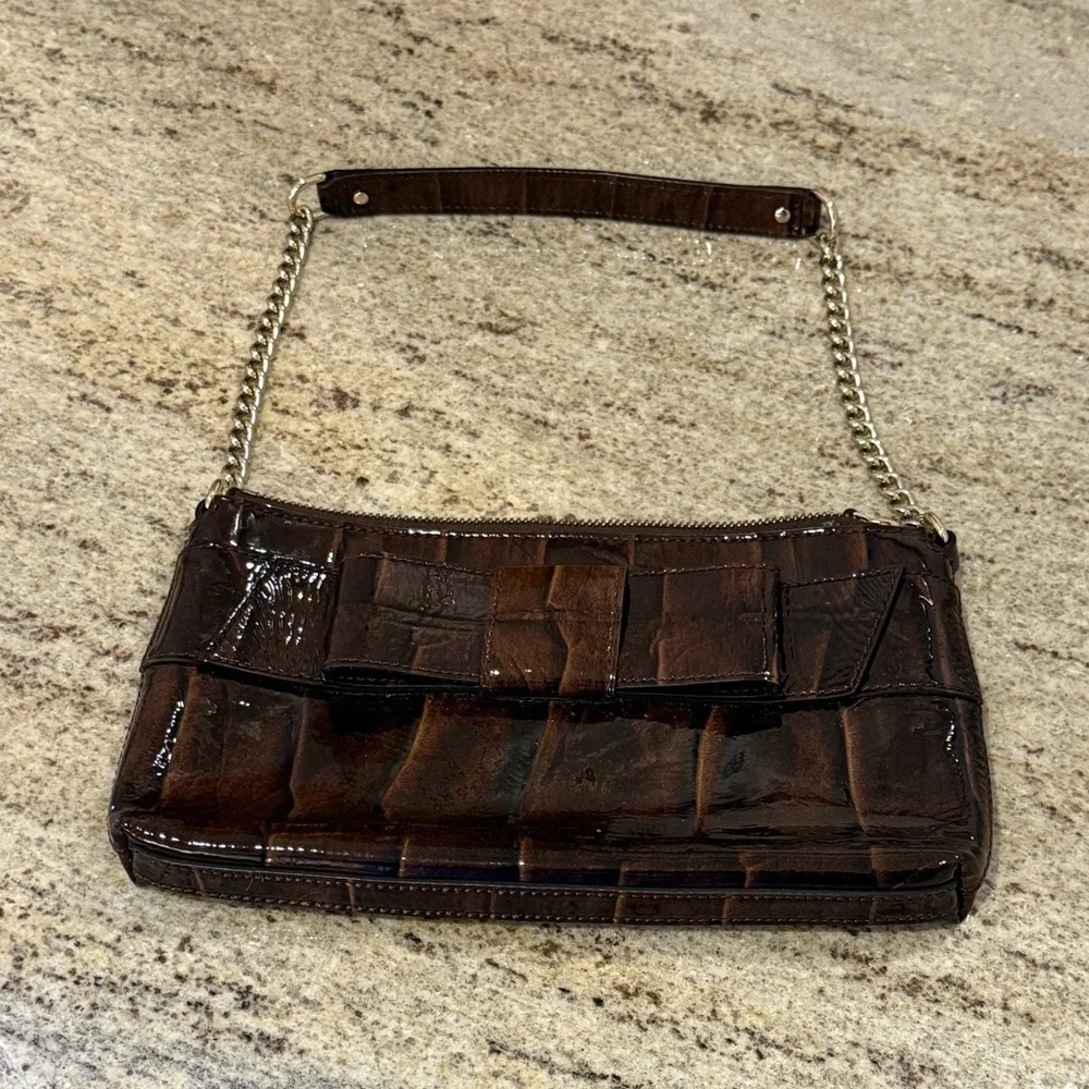 Kate Spade Knightsbridge Byrd Clutch Handbag Chestnut Brown Patent Leather
